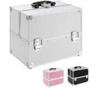 AREBOS Conteneur Cosmetics 15L |Mallette Maquillage |Rangement Valise|Compartiments coulissants sur Les Deux côtés |Argent