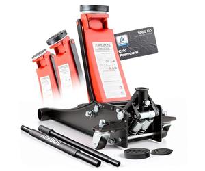 Arebos Cric hydraulique 3 t avec Une Hauteur de Levage de 85 à 500 mm, avec 3 Patins en Caoutchouc et Tige de Levier | Grande Bride de Fixation