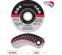 Arebos 200x 125 mm Meule à tronçonner | Fer, Métal, Acier, Inox, Aluminium (125 x 1,0 x 22,2 mm) Disques à tronçonner 125 pour Meuleuse d'Angle