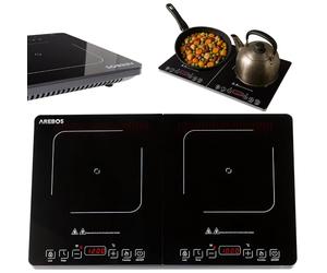 Arebos Double plaque à induction 3500W | 2 zones de cuisson avec écran tactile & minuterie | Plaque à induction portable pour le camping, le plein air & la cuisine | Protection contre la surchauffe