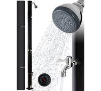 AREBOS Douche solaire 20 litres | 228 cm | Thermomètre intégré & douche de pied | Noir | jusqu'à 60°C | avec raccord de tuyau d'arrosage & fonction Aquastop