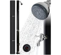 AREBOS Douche Solaire| 20 litres | 221cm | avec thermomètre intégré | pommeau de Douche Rond | avec Douche de Pied | Douche de Jardin avec raccord pour Tuyau d'arrosage | Technologie Snap-in Noir