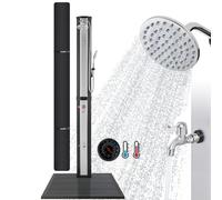AREBOS Douche solaire 60 L & élément de sol Anthracite | avec douchette & thermomètre jusqu'à 60°C Douche piscine pommeau de douche rond Couvercle inclus