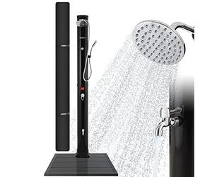 AREBOS Douche Solaire de 40 l Premium Noire avec Socle Anthracite | Socle en Acier | Douchette Manuelle Amovible