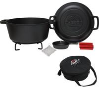 AREBOS Dutch Oven Set 2in1 Braisière basculante Casserole en fonte 4,8 L & poêle 1,8 L BBQ brûlé Casserole à feu & poêle à frire incl. accessoires double fonction
