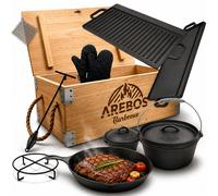 AREBOS Dutch Over BBQ Set en fonte avec caisse en bois, gants protection inclus