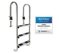 Arebos Échelle de Piscine INOX 3 ou 4 marches | Patins antidérapants | Échelle d’accès encastrée | Sécurisée et Durable | Dimensions 132 x 45 x 23 cm | Argent