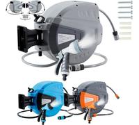 Arebos Enrouleur de tuyau | Enrouleur de tuyau pivotant de 30 m | Boîte à tuyau murale avec arrêt de blocage | Support mural inclus | Mécanisme d'enroulement automatique | Gris