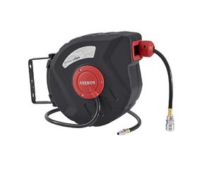 Arebos Enrouleurs de tuyaux |Tuyau à air comprimé 10 m - Support mural | Raccord rapide 1-4" | Résistant aux UV | Pivotant à 180° | Avec support de montage