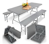 AREBOS Garniture de tente à bière 3 pièces | table + 2 bancs, pliable, poignée de transport, anthracite
