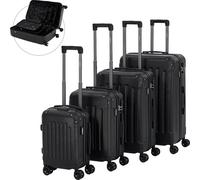 AREBOS® Ensemble de valises rigides ABS 4pcs I Valises de voyage avec poignée télescopiqueI Serrure à glissière incluse, roulettes 360° I Ensemble de valises de voyage S-M-L-XL I Noir