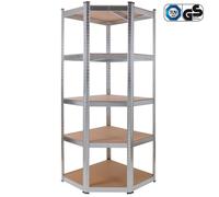 AREBOS Étagère d'angle charge lourde système enfichable 875 kg, 5 étagères en MDF, 180x70x70 cm, argenté