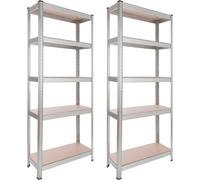 AREBOS Étagère Charge Lourde | 2 pièces | 350 kg | 180x75x30 cm | 5 étagères | Métal galvanisé et Panneau de Fibre de Bois MDF