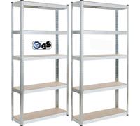 AREBOS Étagère Charge Lourde | 2 pièces | Robuste Étagère de Stockage | 875kg | 180x90x30 cm | 5 étagères | Métal Galvanisé et Panneau de Fibre de Bois MDF