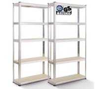 AREBOS Étagère Charge Lourde Lot de 2 Étagère de Stockage en sous-Sol | 875kg | 180x90x40cm | 5 étagères | Métal galvanisé et Panneau de Fibre de Bois MDF