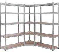 AREBOS® Étagère pour charges lourdes, lot de 3 | Étagère d'angle combinée | Jusqu'à 875 kg de capacité de charge | Système d'assemblage | Traverse centrale pour plus de stabilité | Argenté