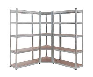 AREBOS Étagère pour Charges Lourdes, Lot de 3 | Étagère d'angle combinée | Jusqu'à 875 kg de capacité de Charge | Montage par système d'emboîtement | Construction métallique Robuste | Argent