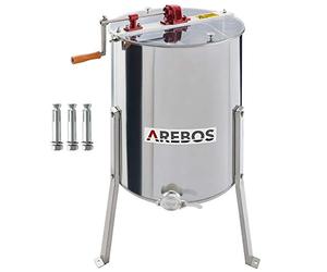 Arebos Extracteur manuel de miel/Extracteur tangentiel | Acier inoxydable | Extracteur 4 rayons | Couvercle anti-éclaboussures | Accessoires apicoles et apiculteurs