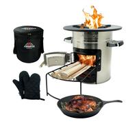 AREBOS Four-fusée poêle à griller en fonte | Dutch Oven BBQ | Rocket Stove | Barbecue de camping Argent