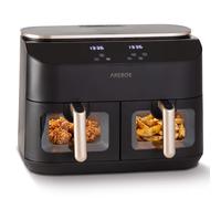 AREBOS Friteuse sans huile double 10 L | Air Fryer 2 × 5 L | 8 programmes | Double zone avec SYNC & MATCH | 2 fenêtres, écran tactile & 40-200 °C | Paniers antiadhésifs