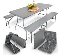 AREBOS Garniture de tente à bière 3 pièces | table + 2 bancs, pliable, poignée de transport, anthracite
