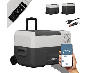 Arebos Glacière à Compresseur 27 L avec roulettes | Réfrigérateur & Congélateur Portable -20 °C | Commande Intelligente par App | USB | 12/24 V & 230 V | Idéale Voiture, Camion, Camping, Bateau