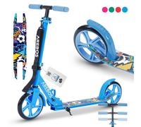 AREBOS Grafitti Trottinette urbaine réglable en hauteur | 90 x 38,5 x 93 cm | sangle incluse | Roues XXL | Frein de marche | pour enfants&adultes | Bleu