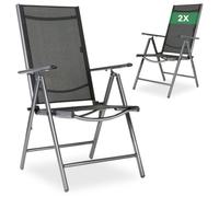 AREBOS Lot de 2 Chaises de Jardin Pliables à Dossier Haut | Dossier Réglable 7 Positions Jusqu’à 150° | Aluminium | Résistantes aux Intempéries et UV | Charge 120 kg