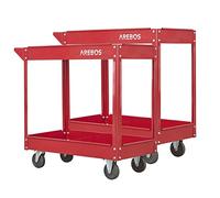 Arebos Lot de 2 Chariots d’Atelier | Chariot à Outils avec 2 Étagères | Structure Robuste en Acier | Capacité Jusqu’à 100 kg | Chariot Mobile pour Atelier, Garage et Bricolage