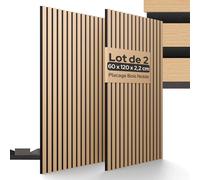 Arebos Lot de 2 Panneaux Acoustiques 120×60 cm | Panneaux Muraux à Lattes Aspect Bois pour Mur & Plafond | Haute Absorption Acoustique | Installation Facile & Découpable