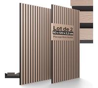 Arebos Lot de 2 Panneaux Acoustiques 120×60 cm | Panneaux Muraux à Lattes Aspect Bois pour Mur & Plafond | Haute Absorption Acoustique | Installation Facile & Découpable