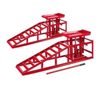 Arebos Lot de 2 Rampes d’Accès avec Cric Hydraulique 2T | Pont Élévateur Auto XXL | Largeur d’Accès 257 mm | Plateforme de Levage avec Soupape de Sécurité | Hauteur Réglable | Rouge