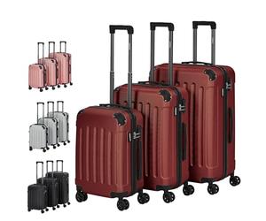 AREBOS Lot de 3 valises de Voyage I Coque Rigide en ABS I Set de valises à roulettes I Poignée télescopique I avec Fermeture éclair Roues à 360° I M-L-XL | Rouge