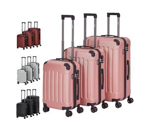 AREBOS Lot de 3 valises de Voyage I Coque Rigide en ABS I Set de valises à roulettes I Poignée télescopique I avec Fermeture éclair Roues à 360° I M-L-XL | Rose Or