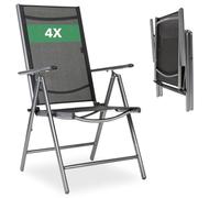 AREBOS Lot de 4 Chaises de Jardin Pliables à Dossier Haut | Dossier Réglable 7 Positions Jusqu’à 150° | Aluminium | Résistantes aux Intempéries et UV | Charge 120 kg