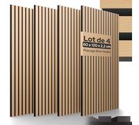 Arebos Lot de 4 Panneaux Acoustiques 120×60 cm | Panneaux Muraux à Lattes Aspect Bois pour Mur & Plafond | Haute Absorption Acoustique | Installation Facile & Découpable