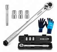 Arebos Lot de 6 clés dynamométriques - 40-210 Nm, 1/2" - 19 et 21 mm | Avec douilles 17 - Rallonge - Gants de montage et mallette - Tolérance +/- 4 % - Clé à pneu de voiture