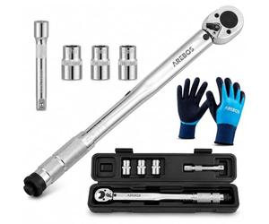Arebos Lot de 6 clés dynamométriques - 40-210 Nm, 1/2" - 19 et 21 mm | Avec douilles 17 - Rallonge - Gants de montage et mallette - Tolérance +/- 4 % - Clé à pneu de voiture