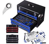 AREBOS Mallette à outils 172 pces | Jeu de douilles | 3 tiroirs bleu/noir
