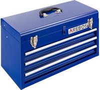 AREBOS Mallette à outils bleue avec 3 tiroirs, 2 compartiments de rangement, poignée de transport & tapis antidérapants