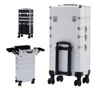 Arebos Mallette de cosmétiques | Mallette de Maquillage Professionnel | Mallette de Maquillage 3 en 1 pour Le Voyage | verrouillable | avec Roues universelles à Rotation de 360° | Argent