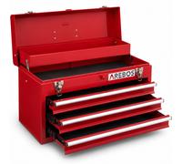 Arebos Boîte à outils avec 3 tiroirs et 2 compartiments de rangement | Poignée de transport et fermetures à pression | Coffret à Outils | Tapis antidérapants | Rouge