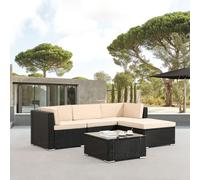 AREBOS Meuble de jardin en polyrattan Lounge Palma, Coussins d'assise inclus, 4 personnes, Polyrattan tressé résistant aux UV, Combinable à volonté, Noir