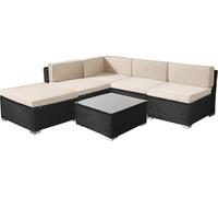 AREBOS Meubles de jardin en poly rotin Salon de jardin Canapé de jardin Set Ensemble de salon noir Structure aluminium Table avec plateau en verre avec tabouret