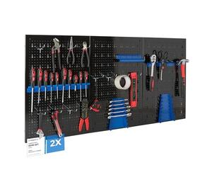 AREBOS Panneau à Outils Mural 6 Pièces | Kit avec 34 Crochets et Supports | 235,2 x 59,5 cm | Mur à Outils en Métal pour Atelier | Matériel de Montage Inclus | Bleu