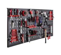 AREBOS Paroi à outils Paroi perforée 3 pièces avec 17 crochets | 117,6x59,5 cm | Rouge
