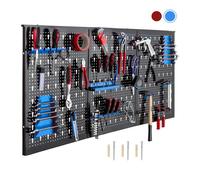 AREBOS Paroi à outils en trois parties | Jeu de 17 crochets bleu | 117,6 x 59,5 x 2 cm | Paroi à outils perforée en métal + supports + matériel de montage