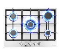 Arebos Table de cuisson à gaz 5 feux | Cuisinière à gaz en acier inoxydable avec protection automatique contre les flammes | Gaz naturel ou propane