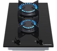 AREBOS Plaque de Cuisson Cuisinière à gaz de 2 Flammes Vitrocéramique Grilles et veilleuse de sécurité incluses Convient pour Le gaz Naturel et Le gaz Propane
