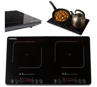 Arebos Double plaque à induction 3500W | 2 zones de cuisson avec écran tactile & minuterie | Plaque à induction portable pour le camping, le plein air & la cuisine | Protection contre la surchauffe